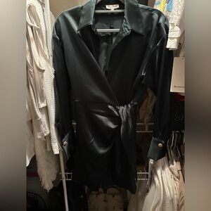 Gianni Bini Dark Satin Wrap Blazer Dress